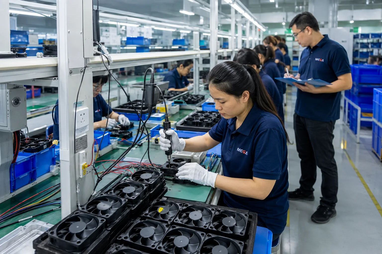 Representative image of cooling fan production at a Shenzhen factory