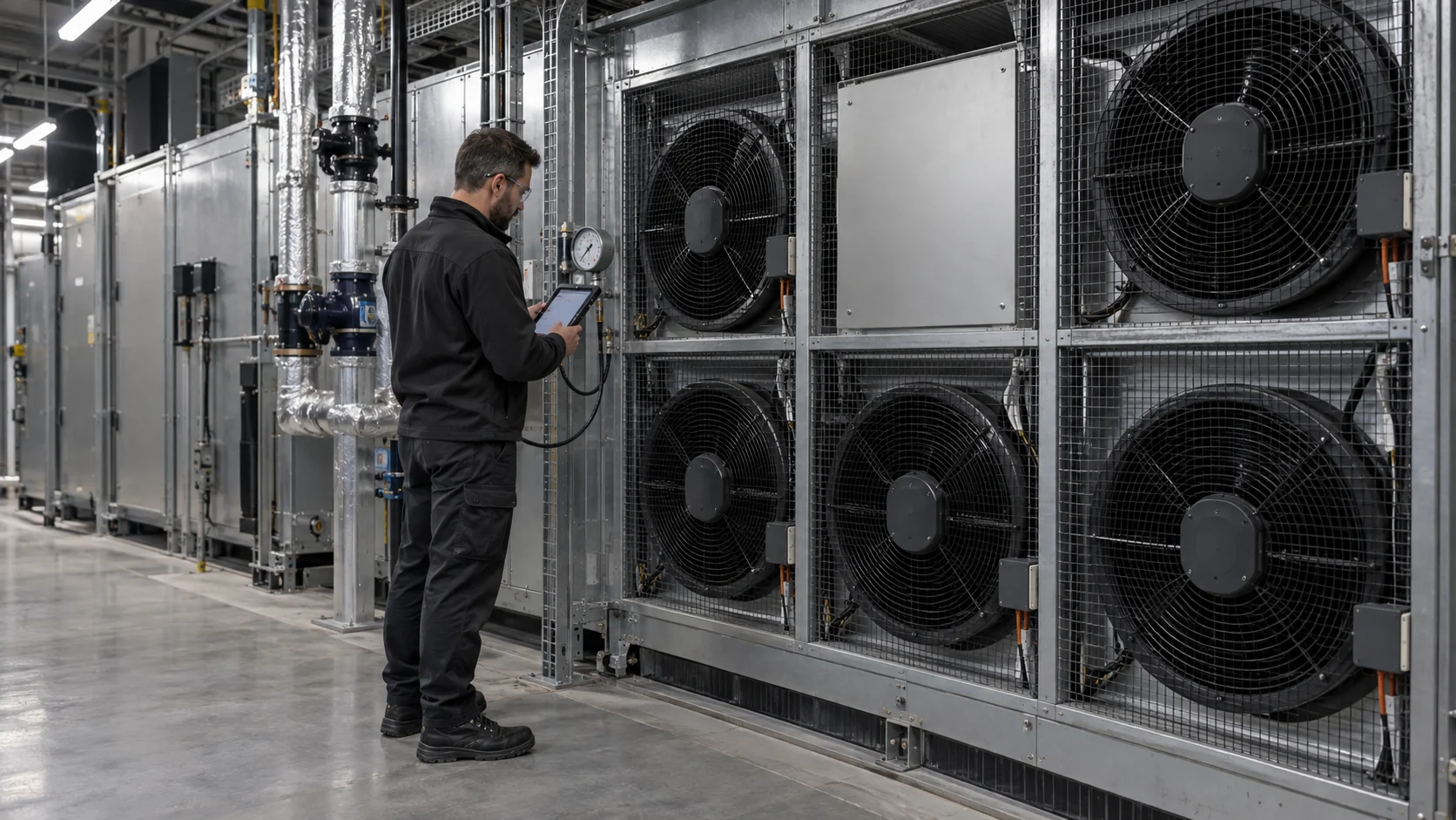 Fan wall airflow validation and N+1 commissioning test with instruments and one module isolated