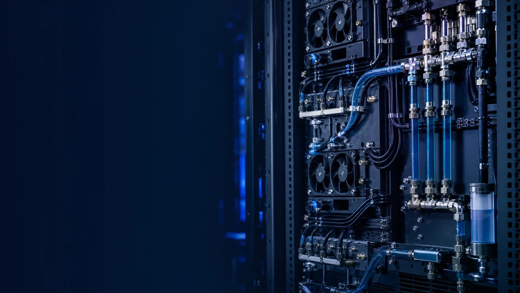AI server with cooling fans and liquid cooling connections
