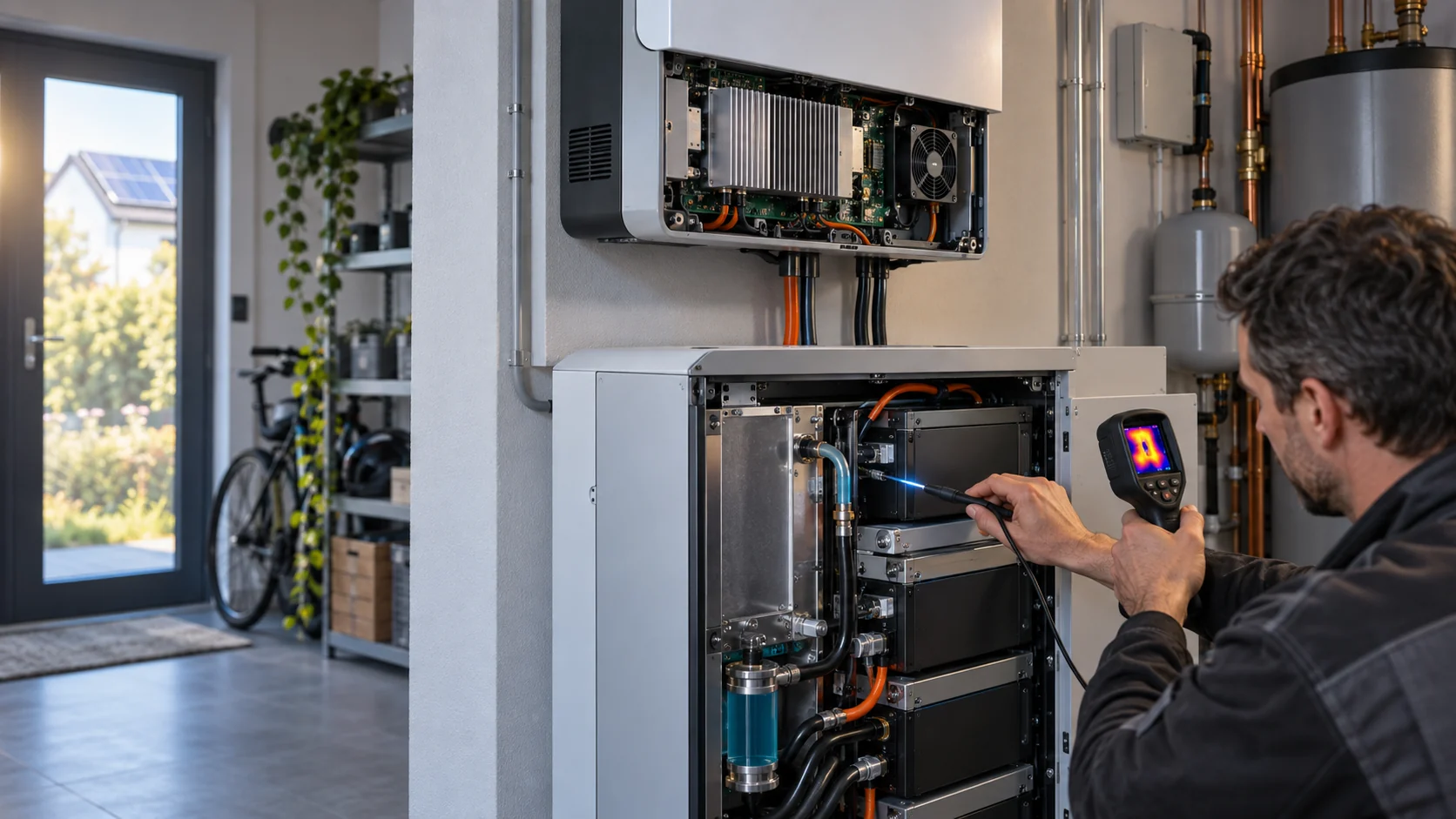 European home solar battery and hybrid inverter cabinet with three thermal management paths