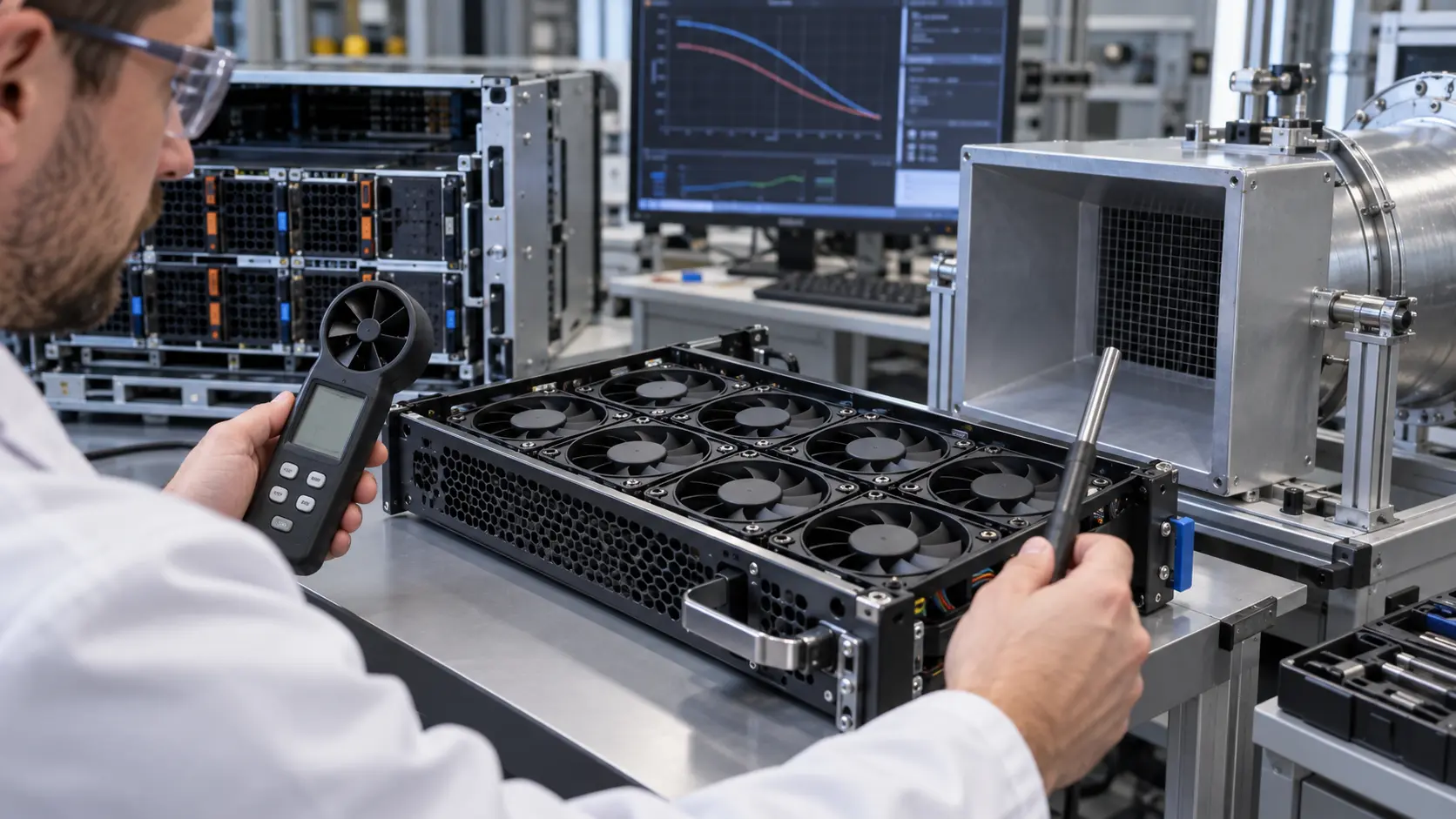 AI server fan tray used for installed airflow and interface validation