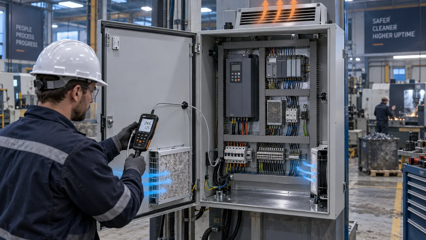 Industrial VFD and UPS cabinet used for replacement fan validation