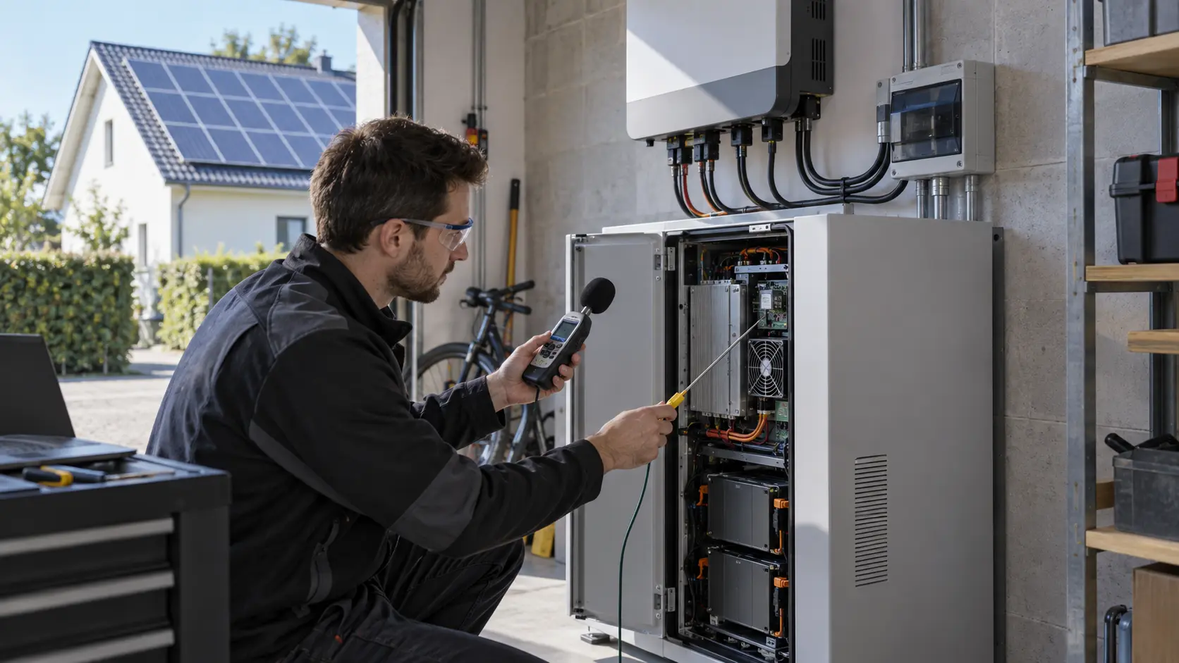 European home energy storage cabinet and solar inverter under thermal and acoustic engineering validation