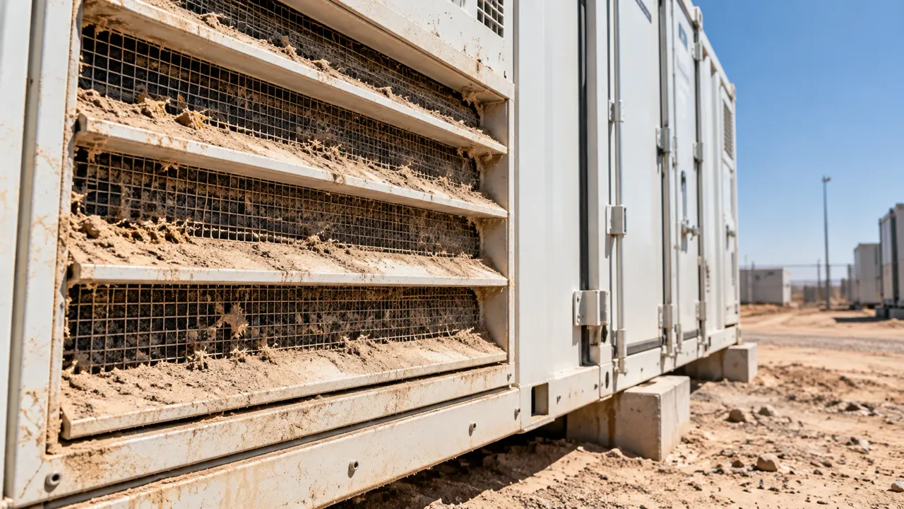 Outdoor battery energy storage container with dust-clogged air inlet filters