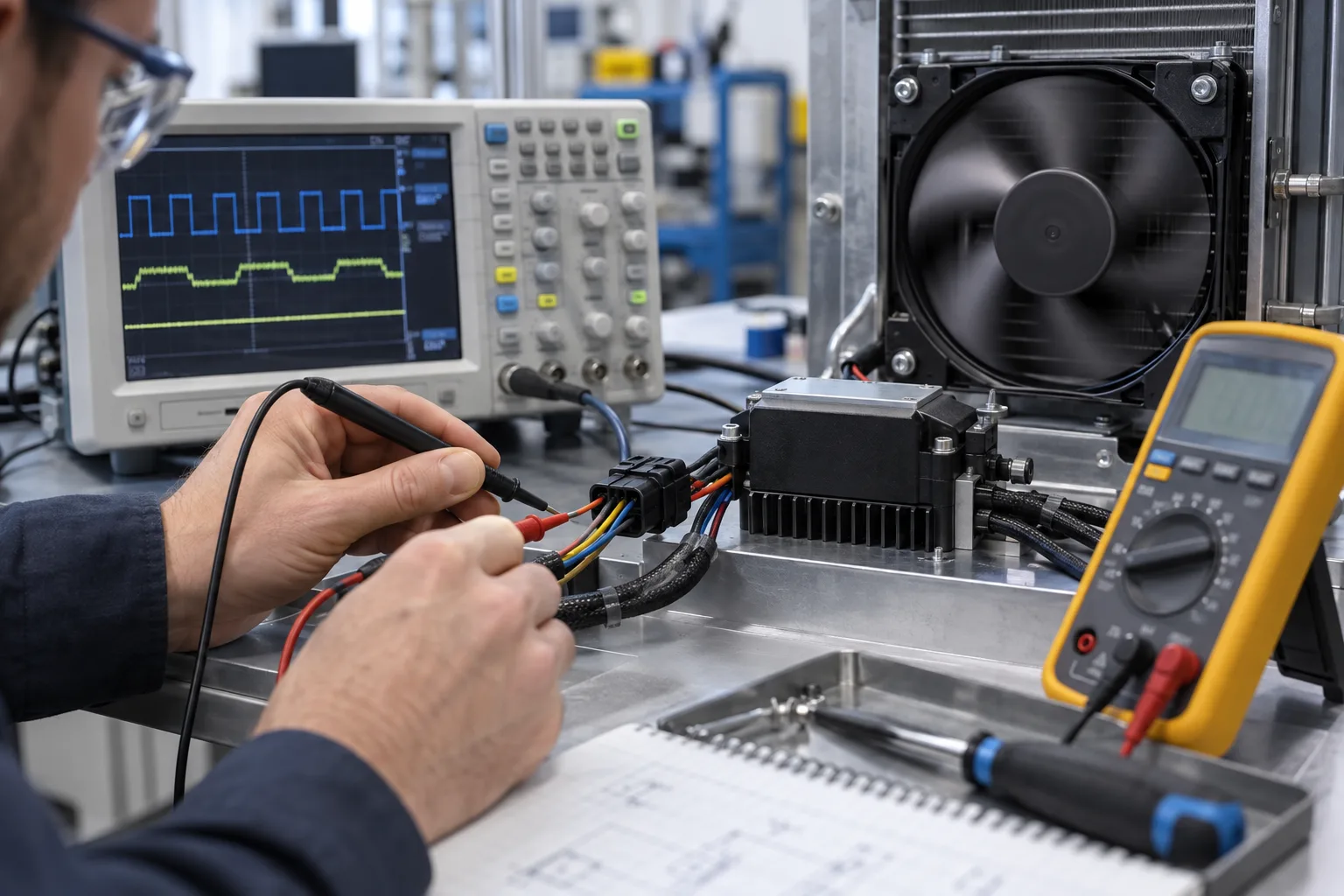 PWM FG and RD control interface validation for an RDHx fan