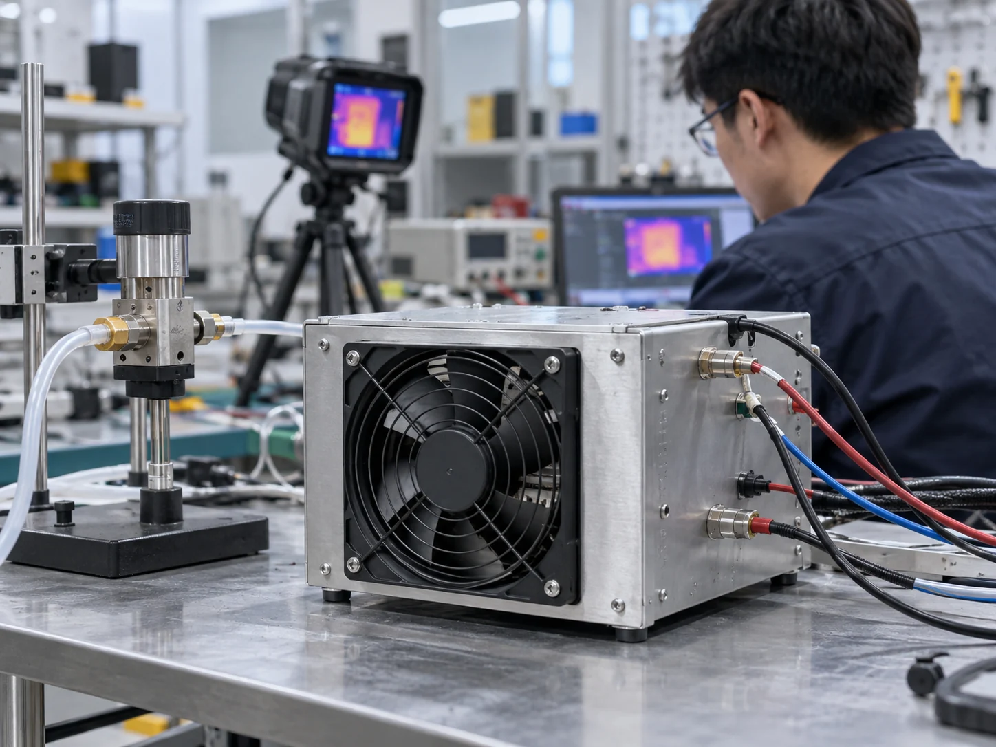 Installed cooling fan being tested in a real prototype assembly